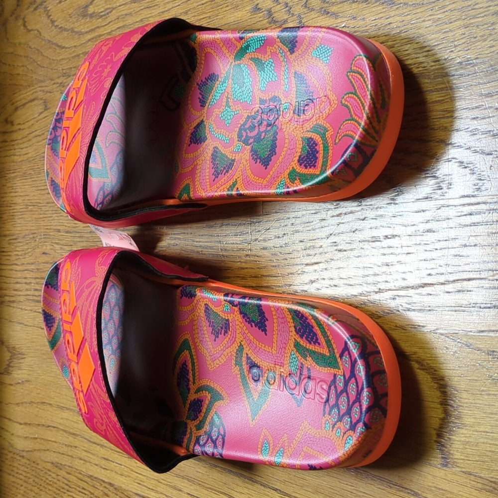 NWT FARM Rio Slide Sandals Adidas Collaboration Women's Size 11 Red Floral Print - Picture 2 of 14